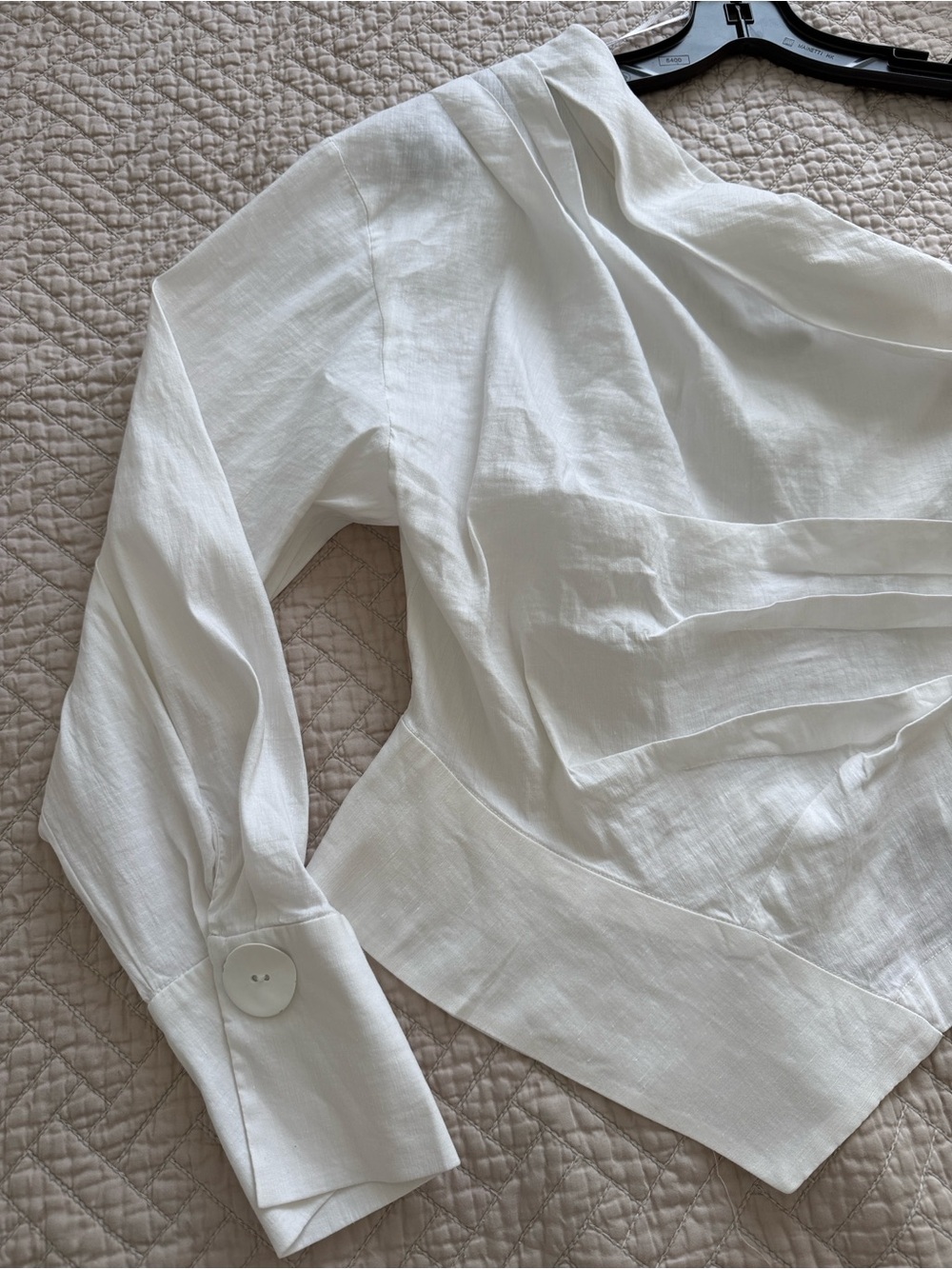 Zara White One-Shoulder Asymmetric Blouse Top Size M Coquette Girl Coastal Beach - Picture 9 of 17